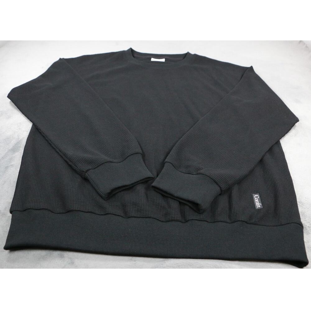 Comfrt Men's Waffle Lounge Set Black Knit Sweatshirt L Shorts M Matching Set